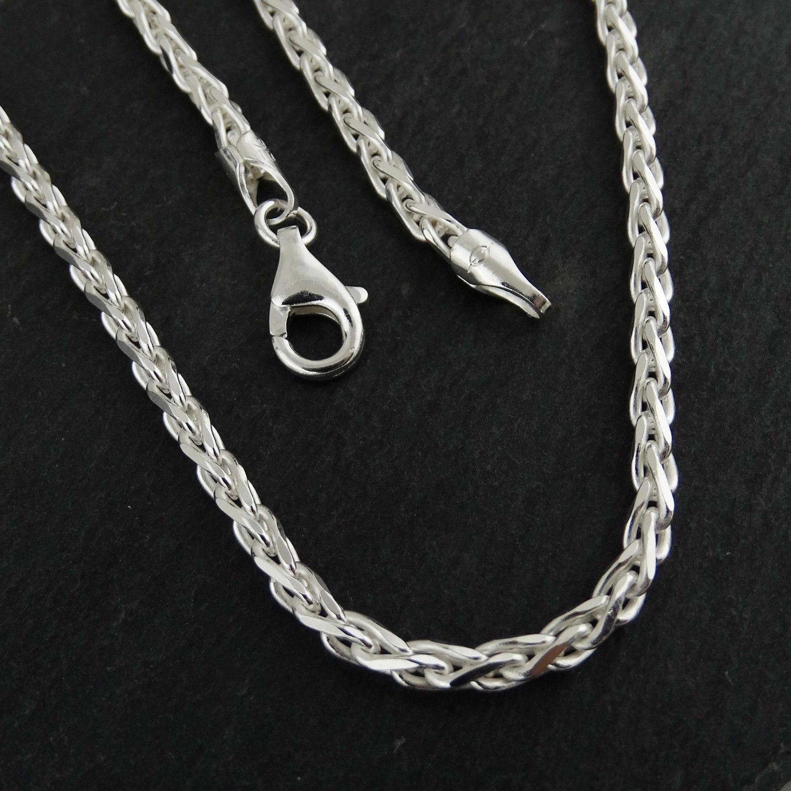 3mm Spiga Wheat Chain Necklace – 925 Sterling Silver – 080 Italian 16″-30″