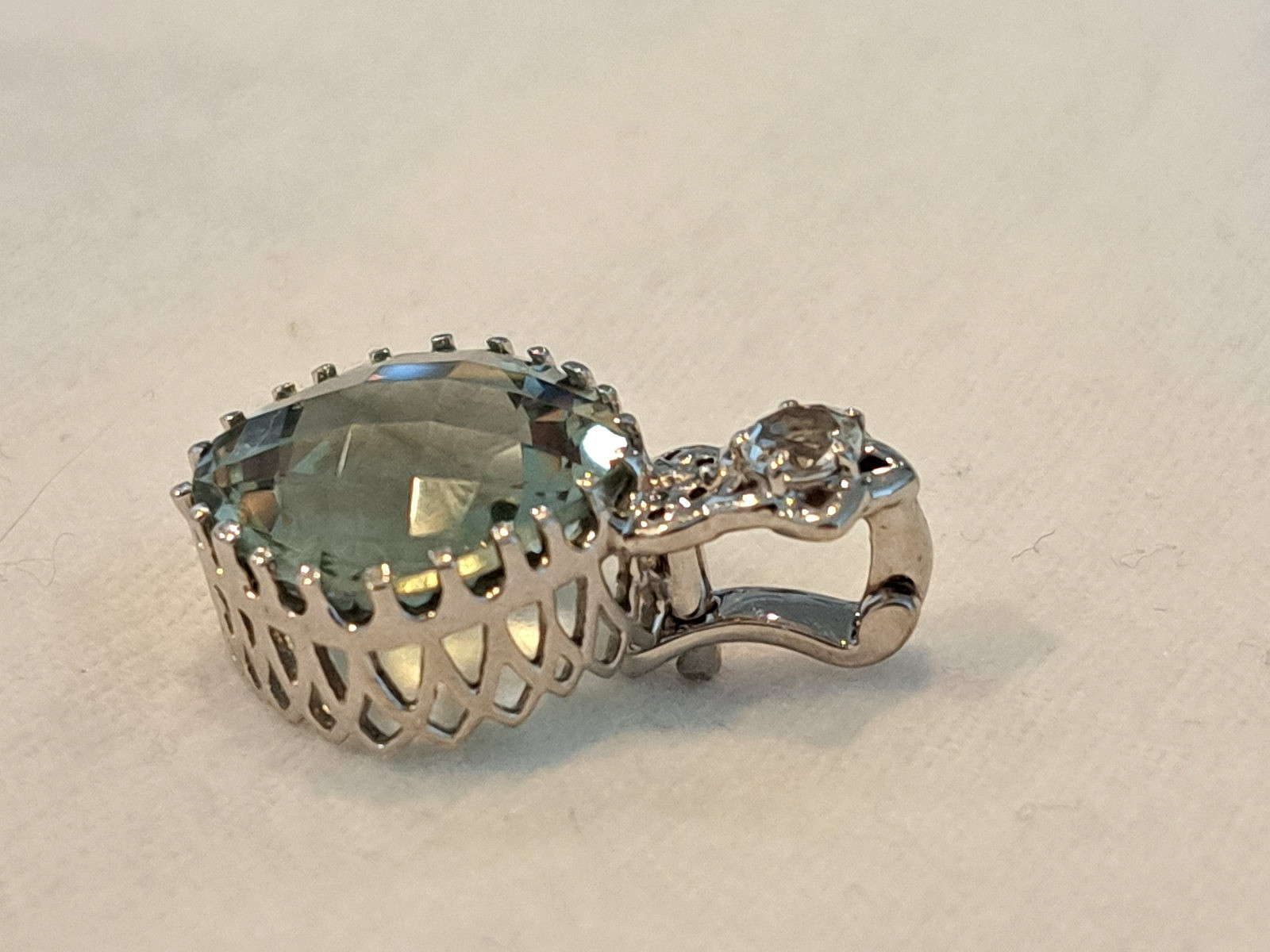 Checker Board Cut Cushion Green Amethyst Pendant in 925 Silver Enhancer Bail