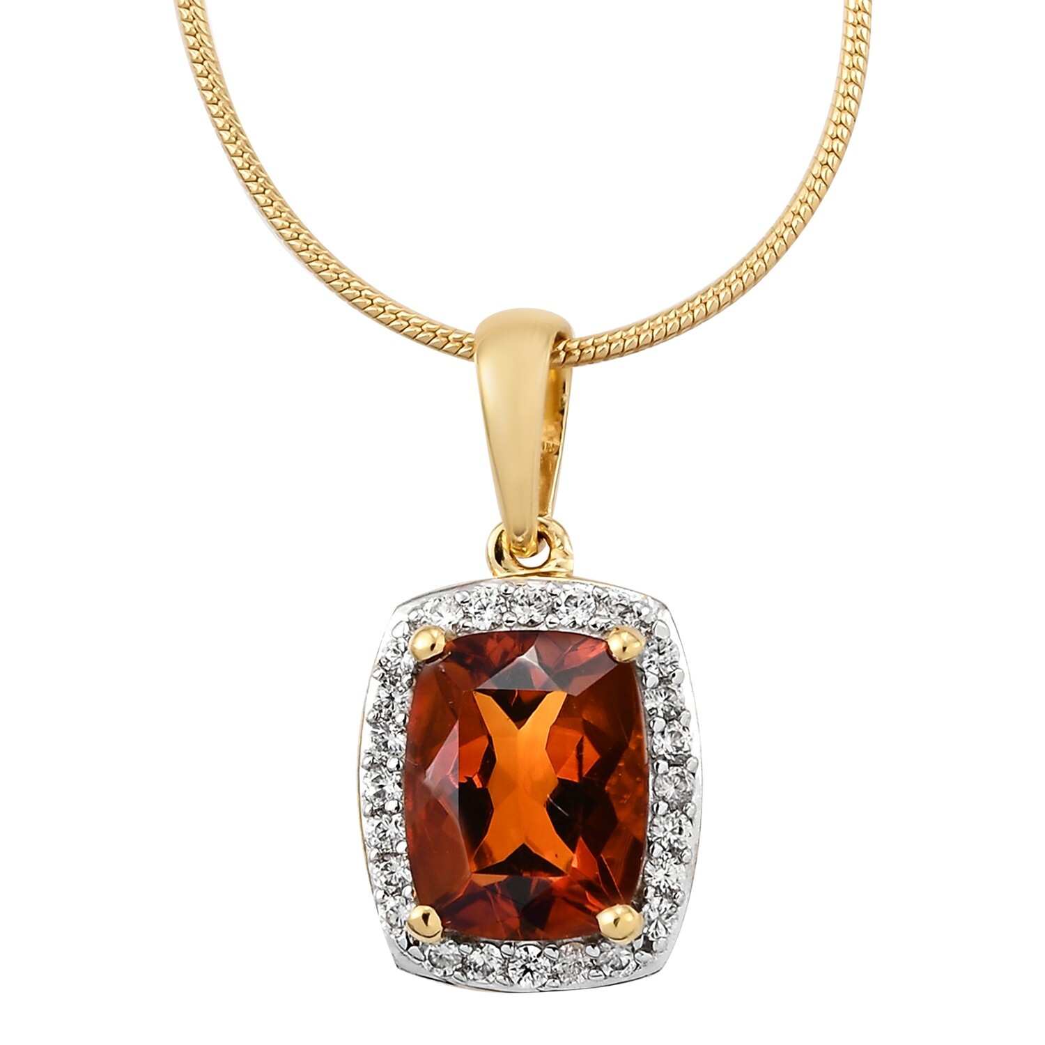Natural Madeira Citrine Halo Pendant Necklace 925 Sterling Silver Yellow Gold