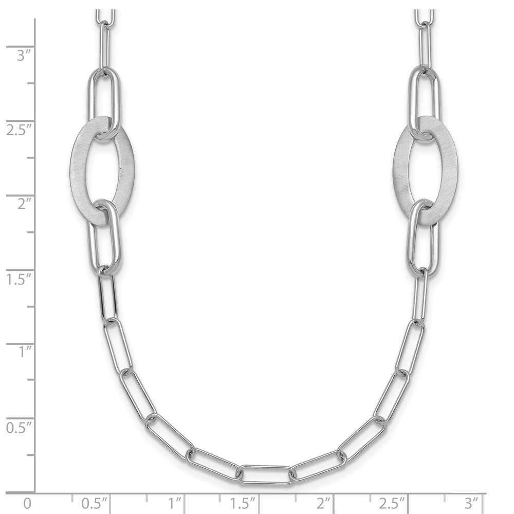Sterling Silver Brushed Fancy Paperclip and Oval Link Necklace 24″