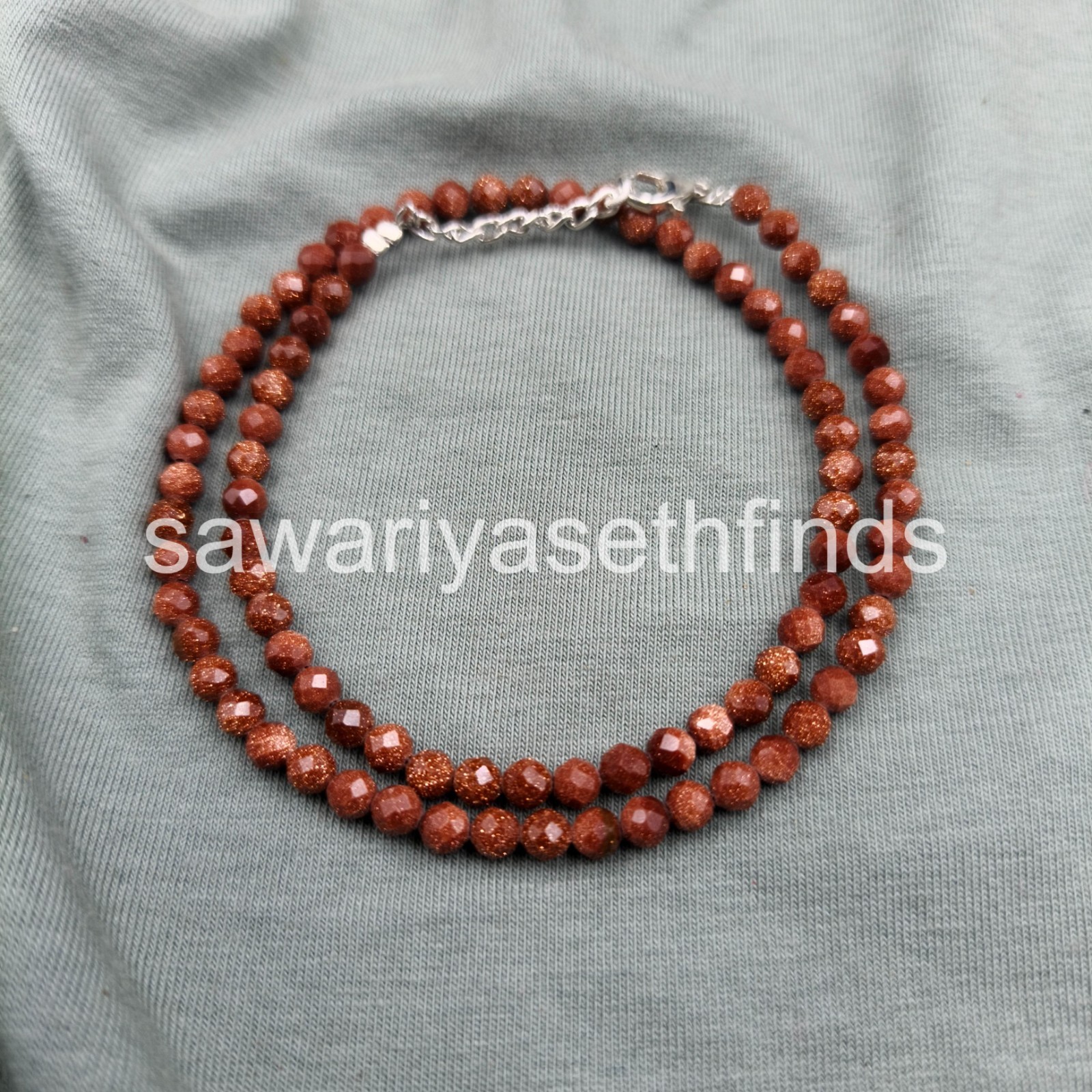 Handmade Goldstone 3mm Faceted Necklace, Sterling Silver Clasp, Minimalist Spark