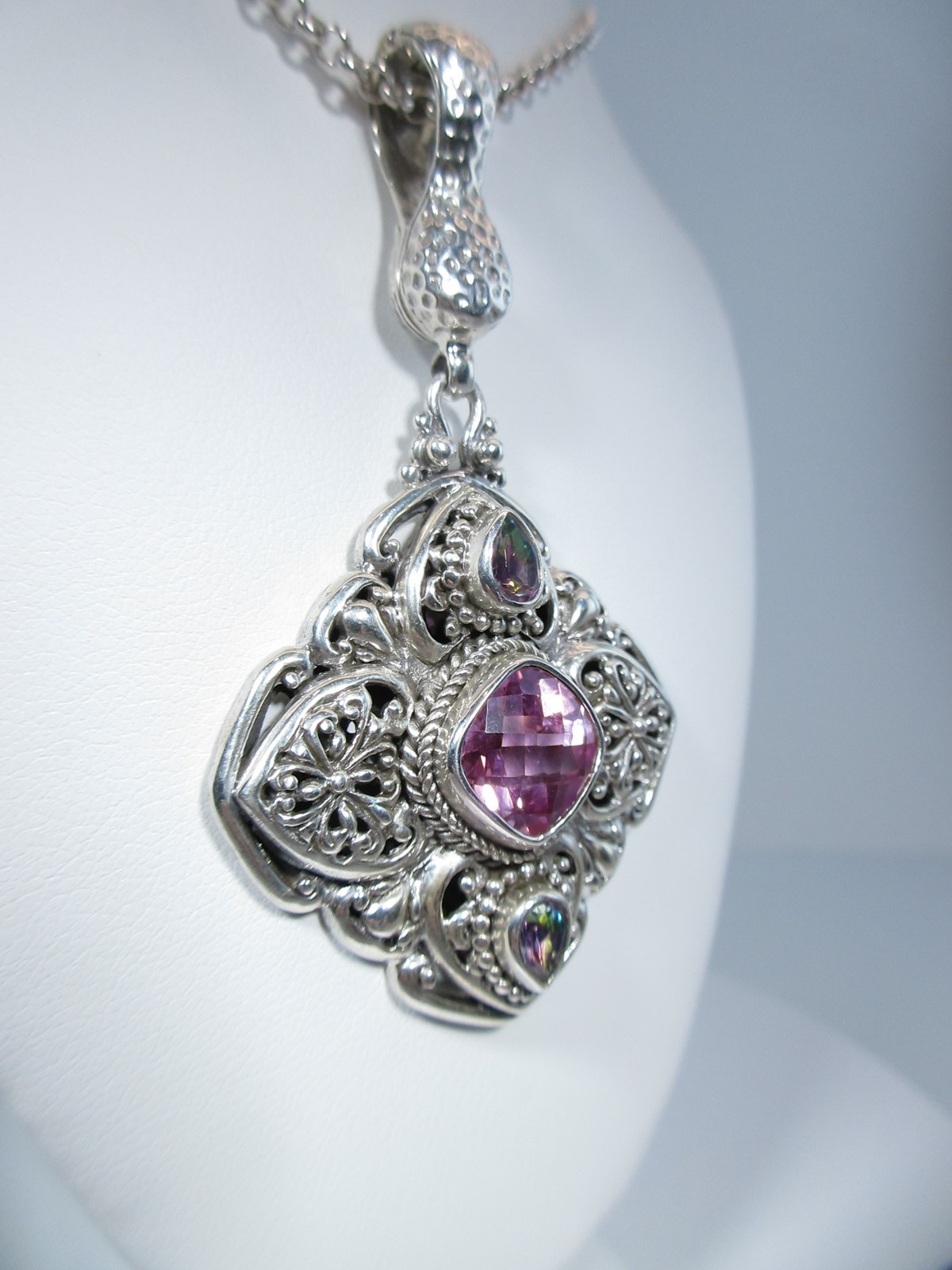 Sarda Sterling Silver & Pink Lab Created Sapphire Enhancer Bail Pendant
