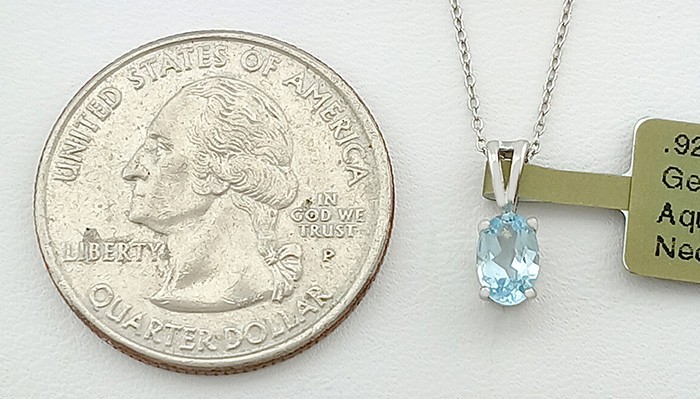 GENUINE 0.78 CT. AQUAMARINE PENDANT – 14K WHITE GOLD – New With Tag