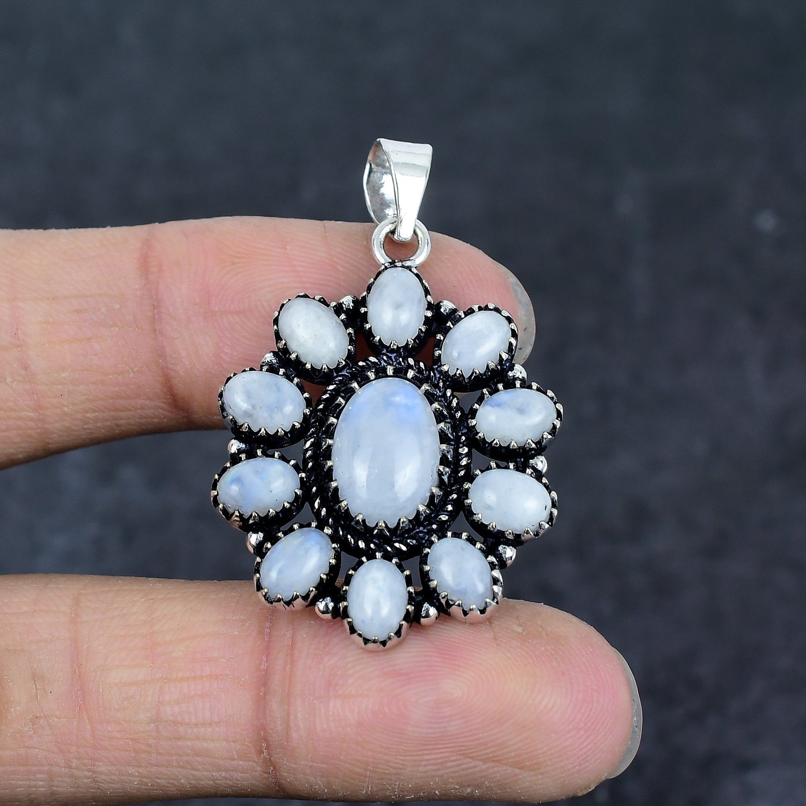 Moonstone Gemstone 925 Sterling Silver Jewelry Pendant 2.13″ Gift for Her o836