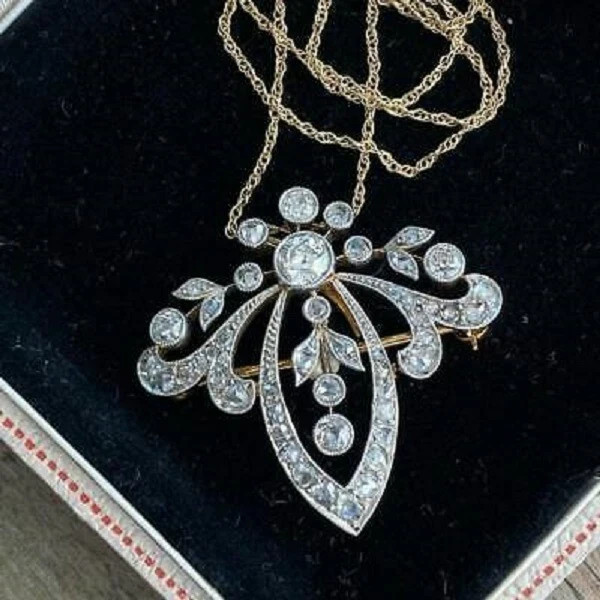 Cocktail Brooch Pendant 14K Yellow Gold Over 3Ct Lab Created Diamond Round Cut