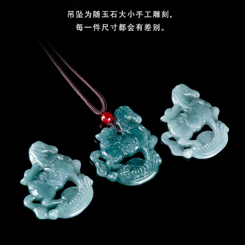Grade A Natural Green Jade jadeite Zodiac Horse Lucky Pendant Necklace Certified