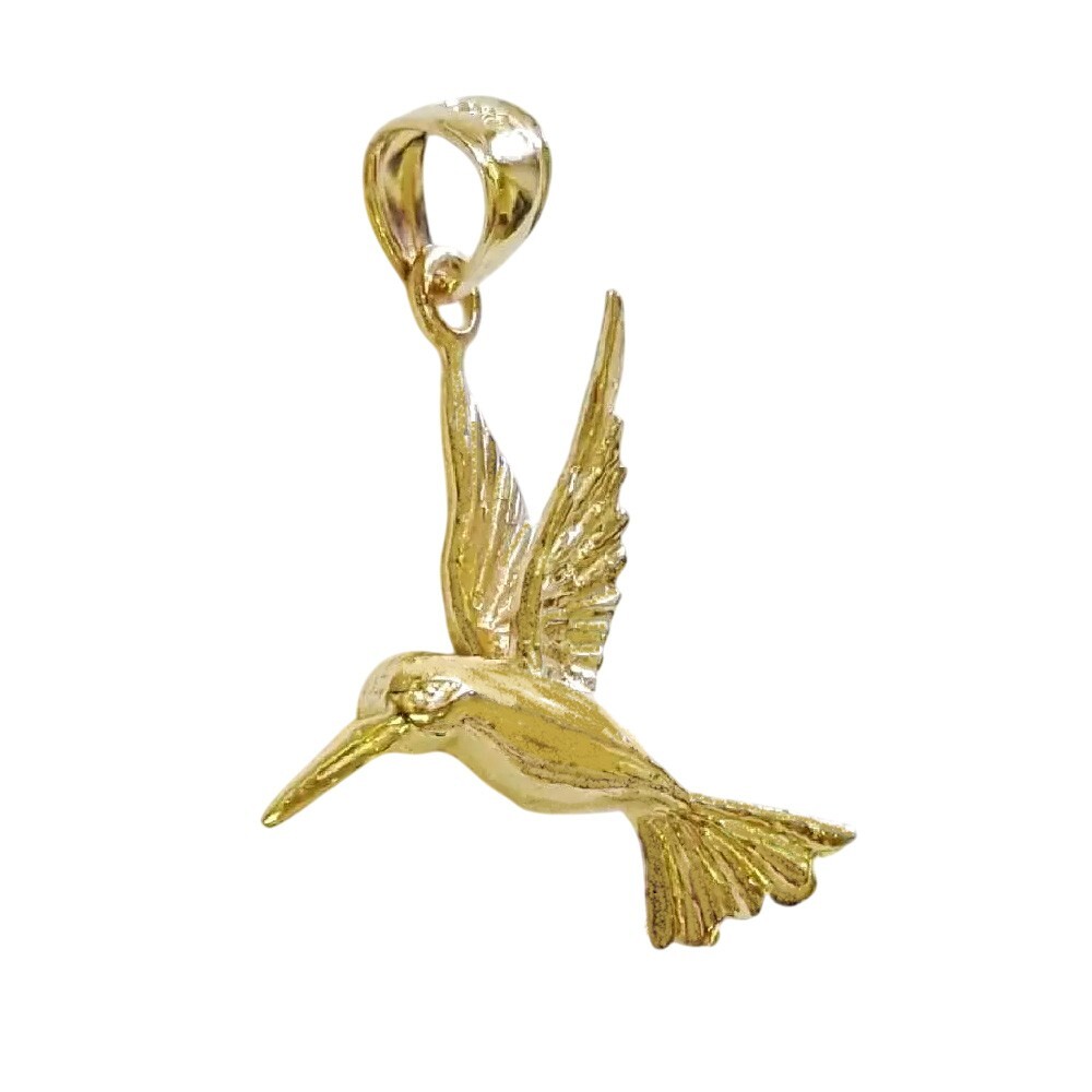 14k Yellow Gold Hummingbird Pendant / Charm, Made in USA