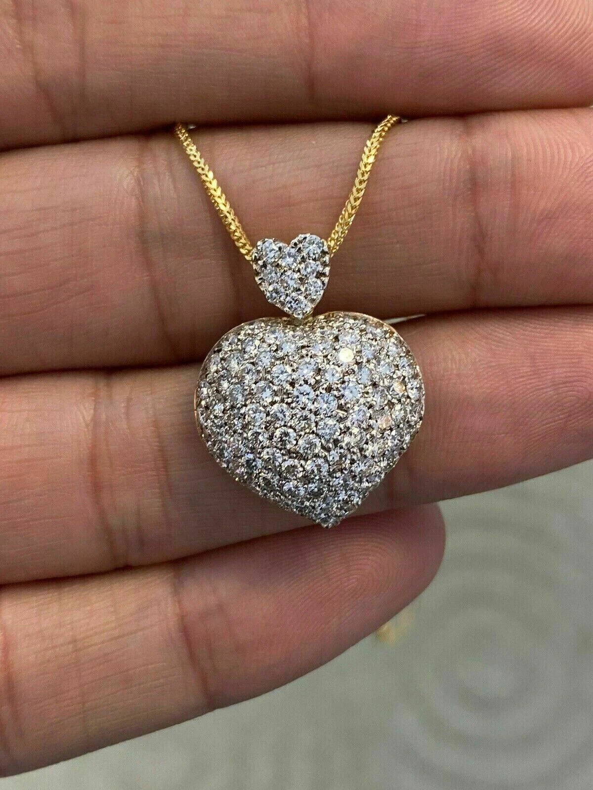 1.60Ct Round Cut VVS1/D Diamond Cluster Heart Pendant 14k yellow Gold Finish