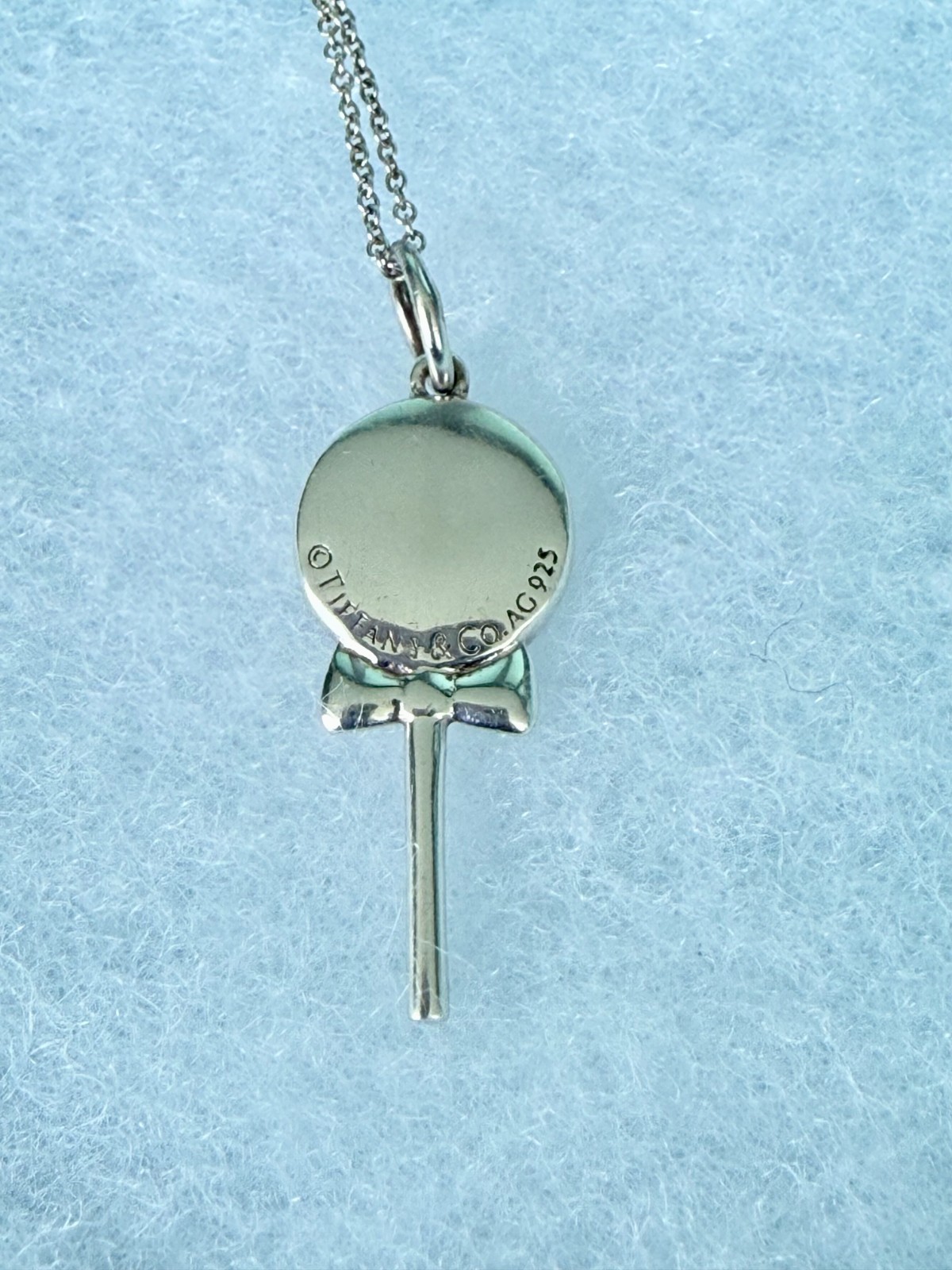 Tffany & Co. Lollipop Blue Enamel Pendant Charm 18″ Necklace Sterling Silver