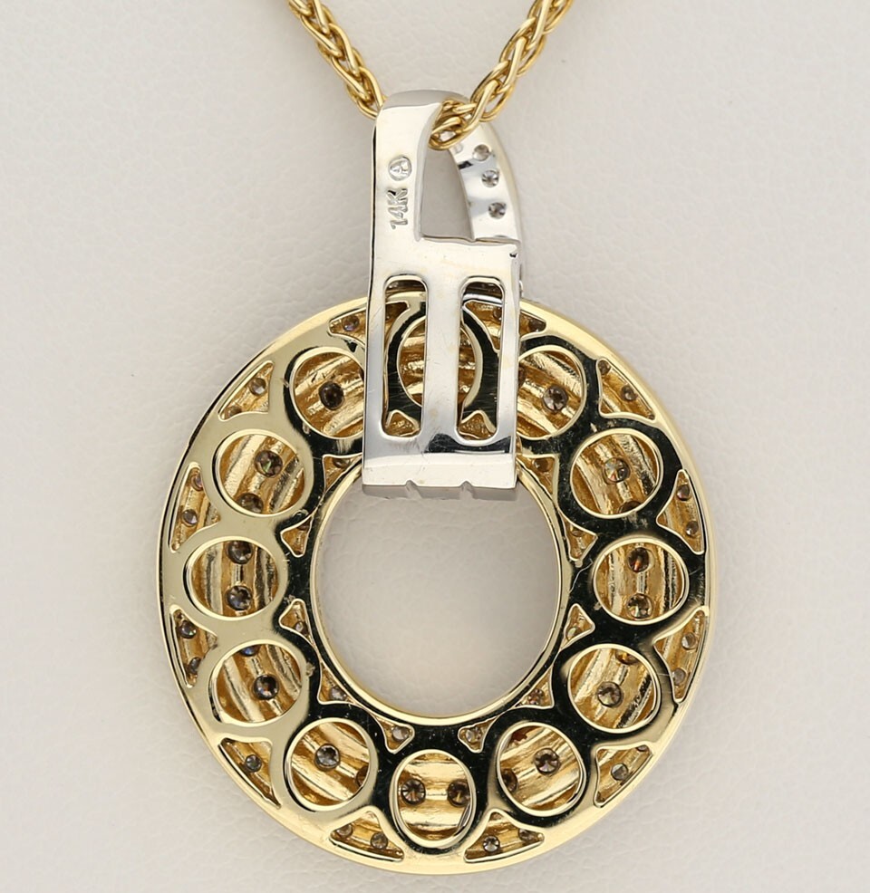 Natural Diamond Concentric Circle Pendant Necklace 1.75CT 14K Gold 18” Chain