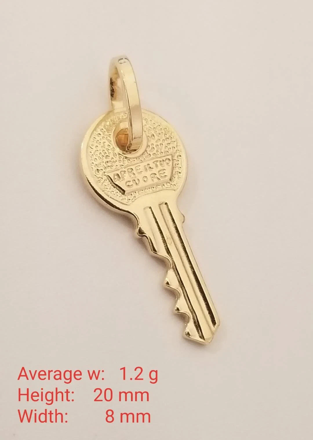 14k Real Solid Yellow Gold 3D Key Llave Charm Pendant