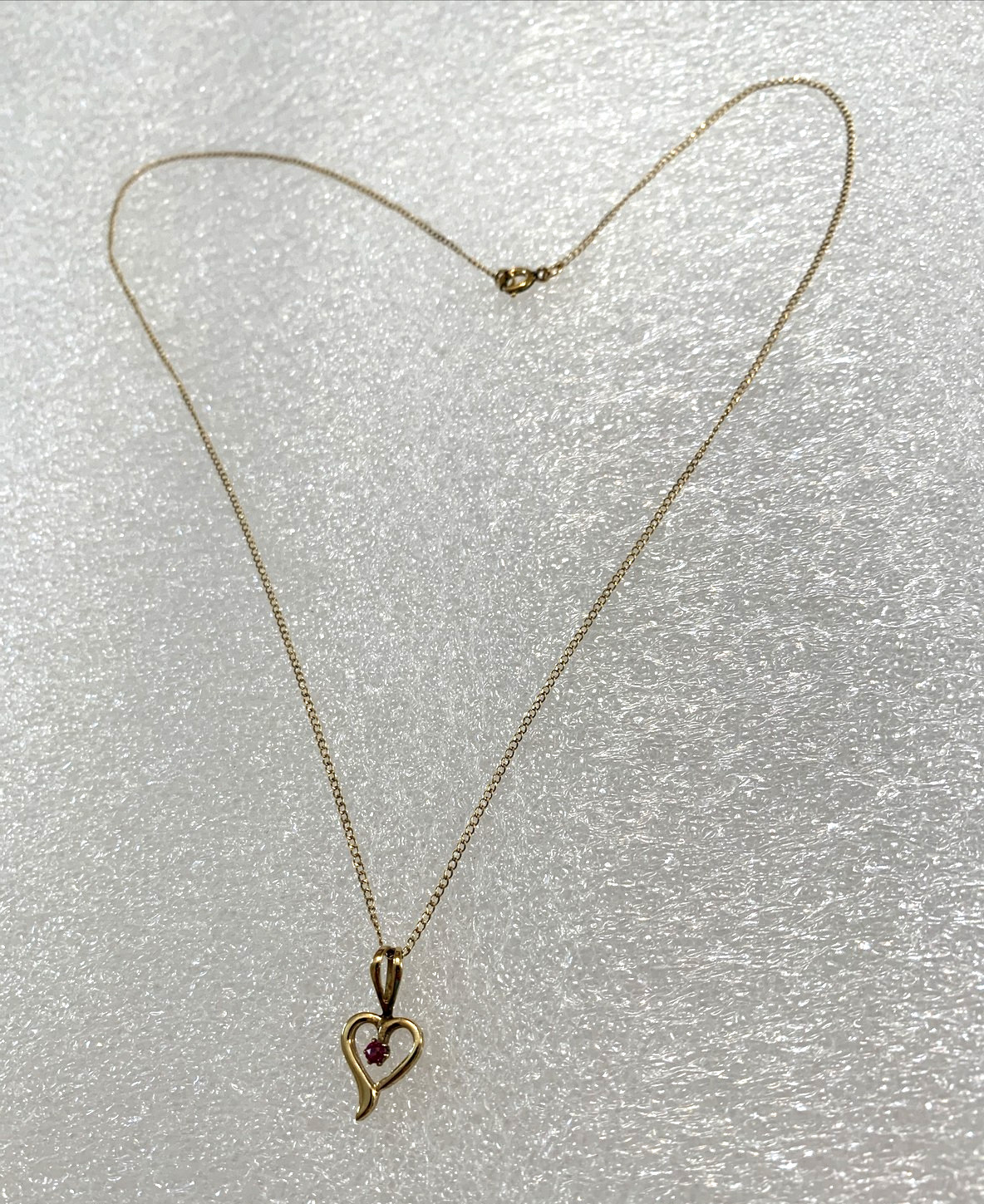 Vtg 14K GF Heart with Ruby 18″ Chain in Original Jewelers Box 1970s