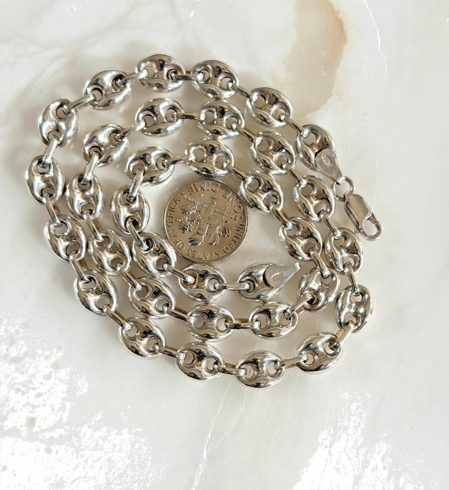 Sterling Silver 925 Puffy Mariner Link Chain Necklace – Lobster Clasp 24.8g