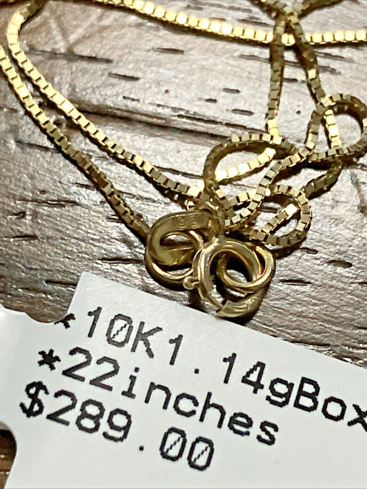 10kt Real Solid Gold Thin Box Chain 1.14grams 22” Necklace New with Tag 10K