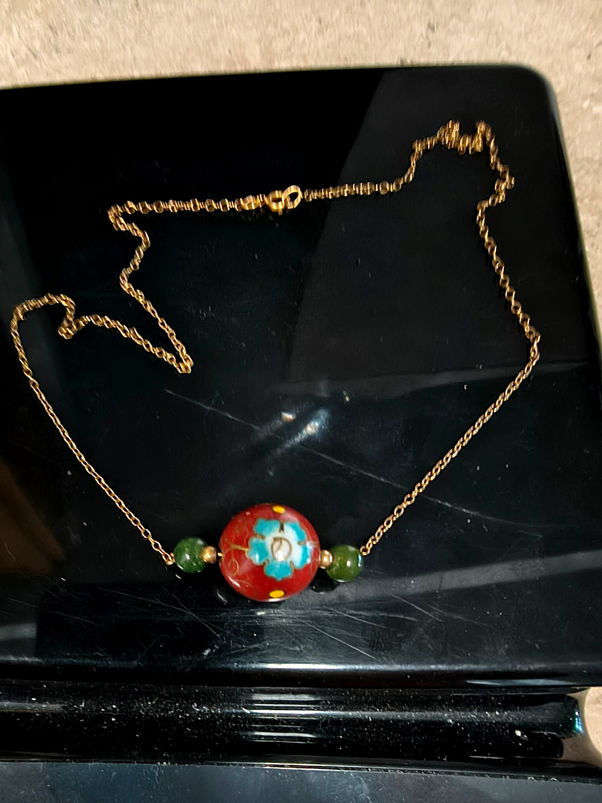 14k Yellow Gold Chain with Cloisonne Ball and Gold Balls 16″