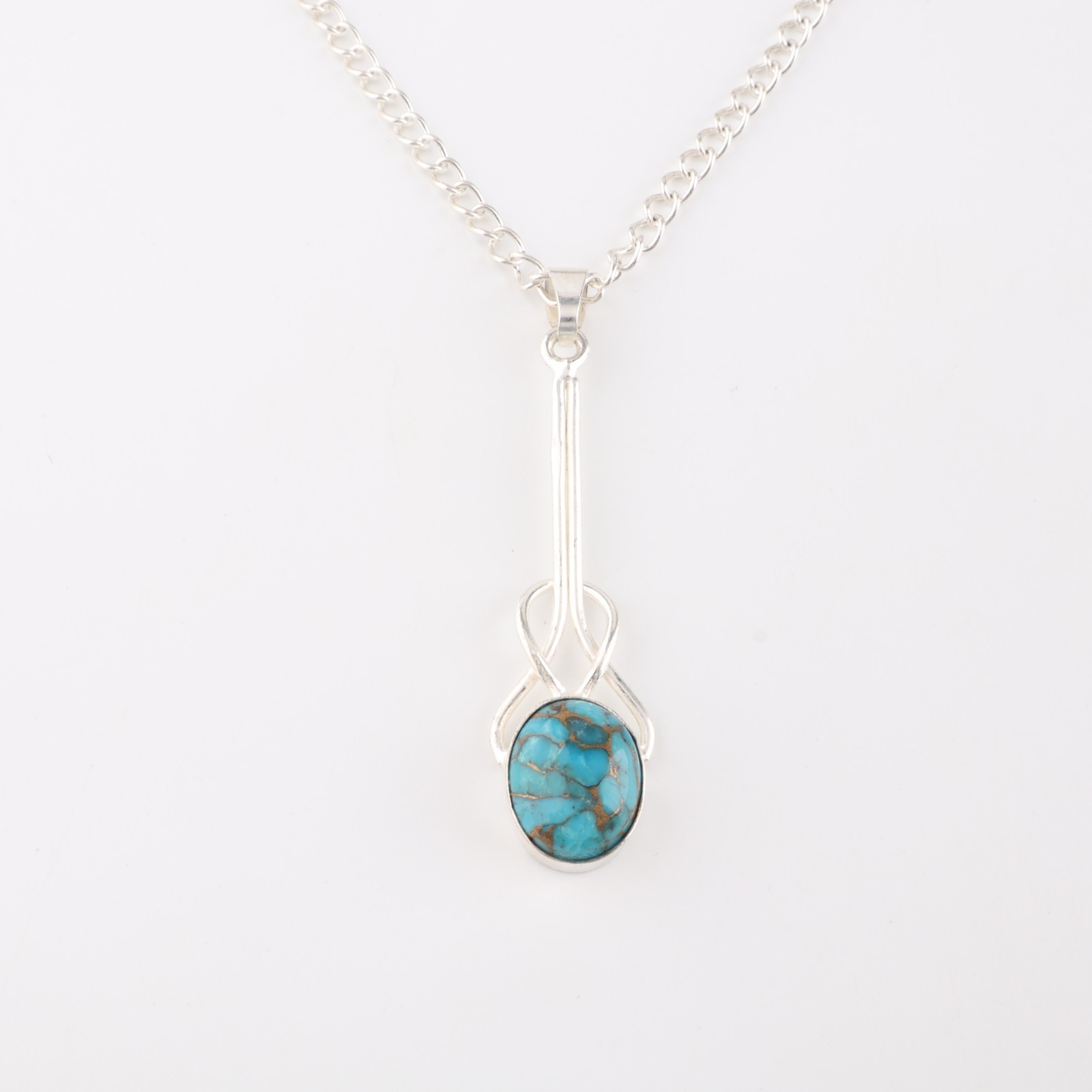 Blue Copper Turquoise Gemstone 925 Sterling Silver Jewelry Handmade Pendant1.79″