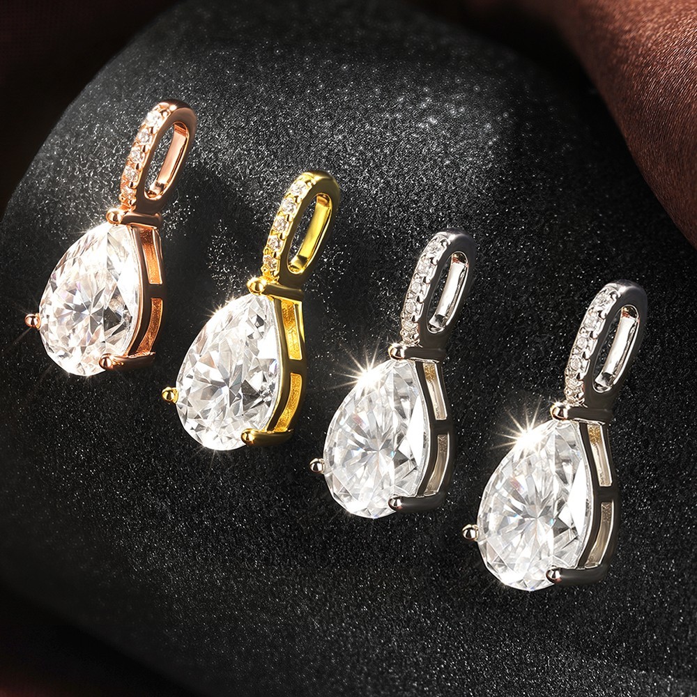 2/3ct Real Pear Cut Moissanite Pendant Necklace 925 Sterling Silver Women Chain