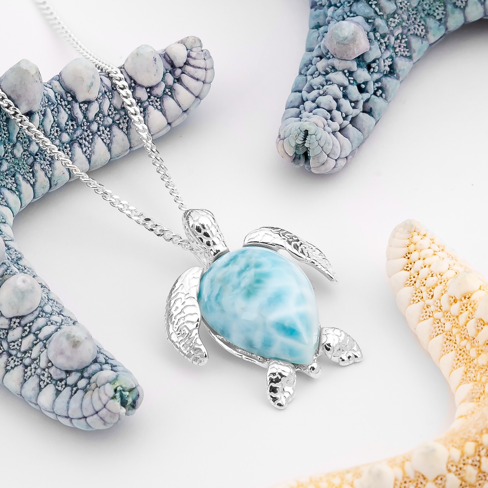 Larimar Sea Turtle Tortoise Necklace 925 Sterling Silver Beach Gifts for Women