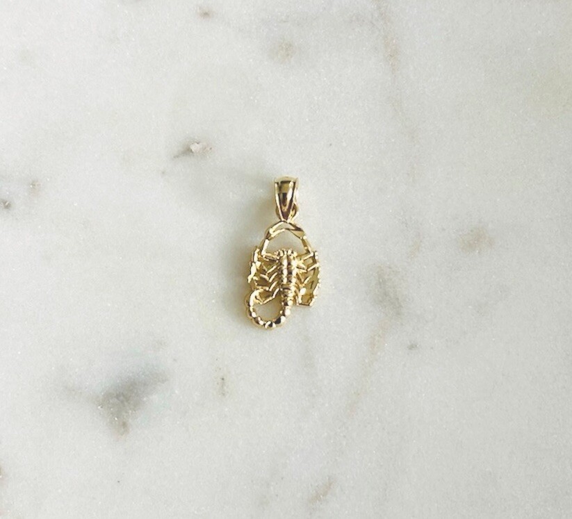 14k Solid Gold Scorpion 20mm x 9mm Pendant -14k Gold Zodiac Sign Scorpio-PT1587