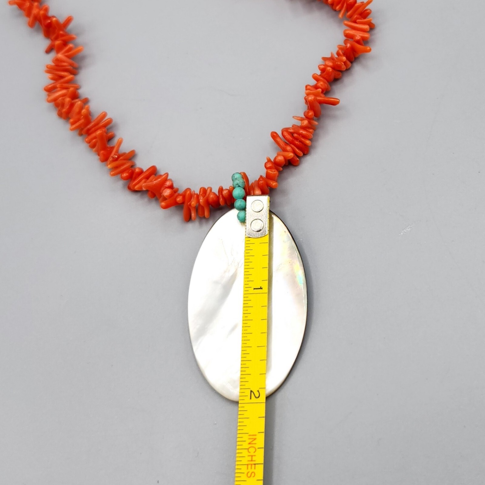 Red Branch Coral Turquoise Mother of Pearl Sterling Silver Necklace 16″ 25.7g