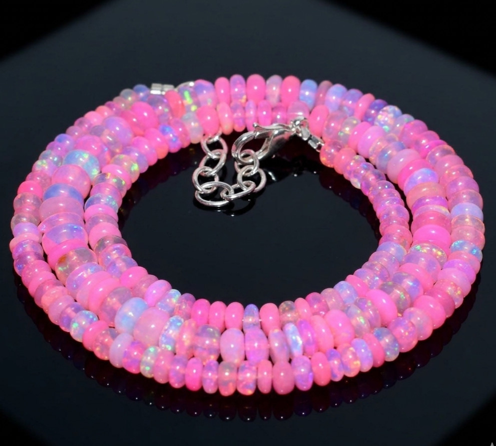 925 Sterling Silver Natural Ethiopian Opal Gemstone Beads 18″ Opal Necklace AA4