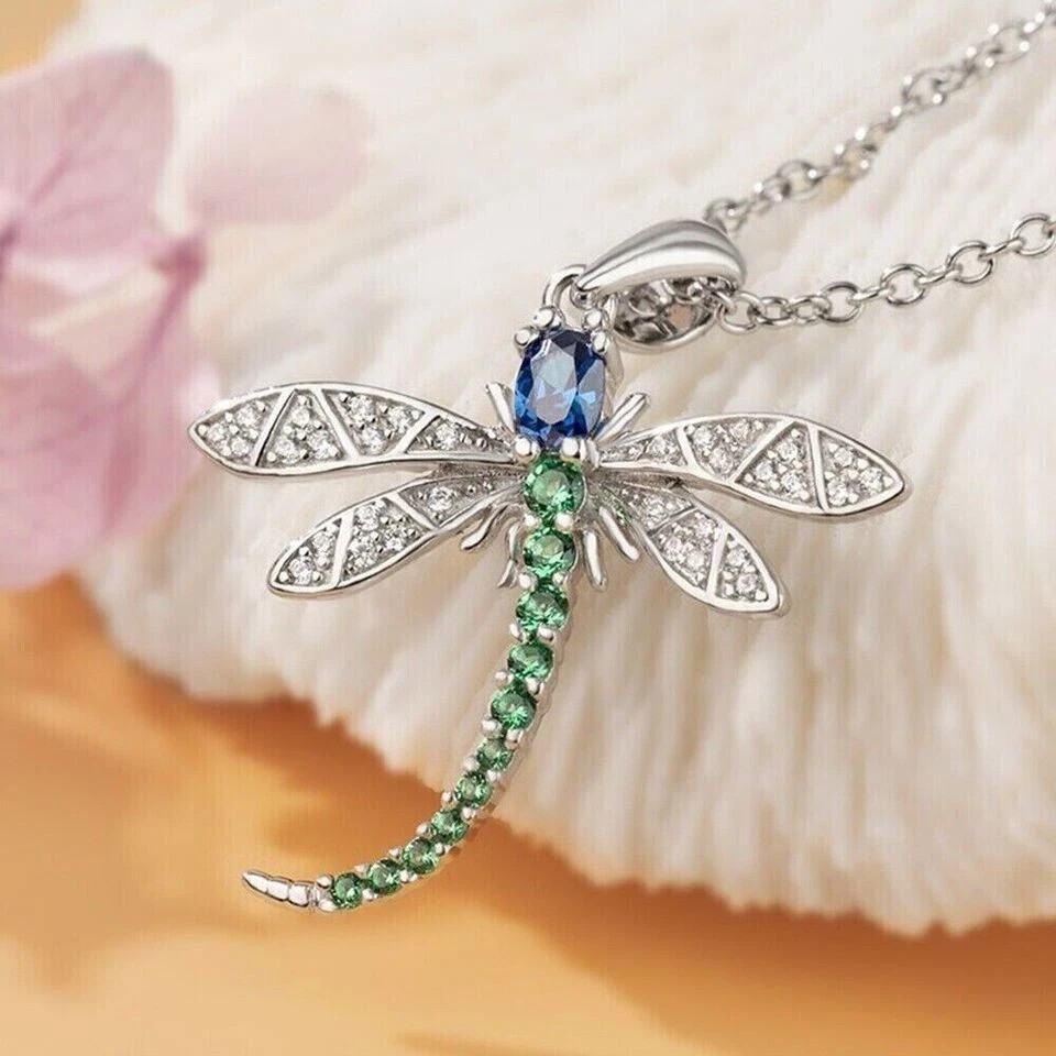 2Ct Round Lab Created Diamond Dragonfly Pendant Women’s 14K White Gold Plated
