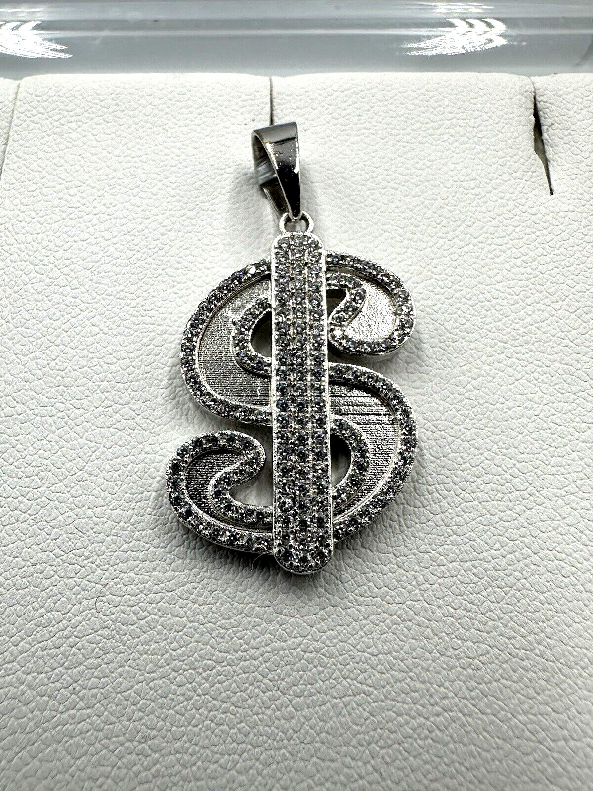 Sterling Silver CZ Dollar Sign Pendant (17 x 34 mm)
