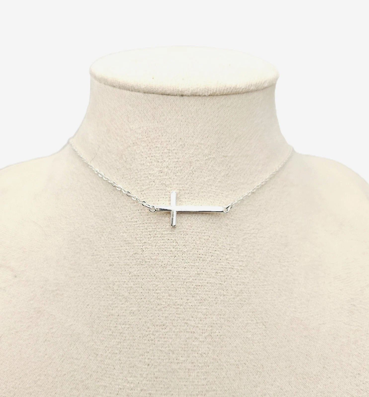 Sterling Silver Side Cross Necklace Adjustable 18 to 20 inches