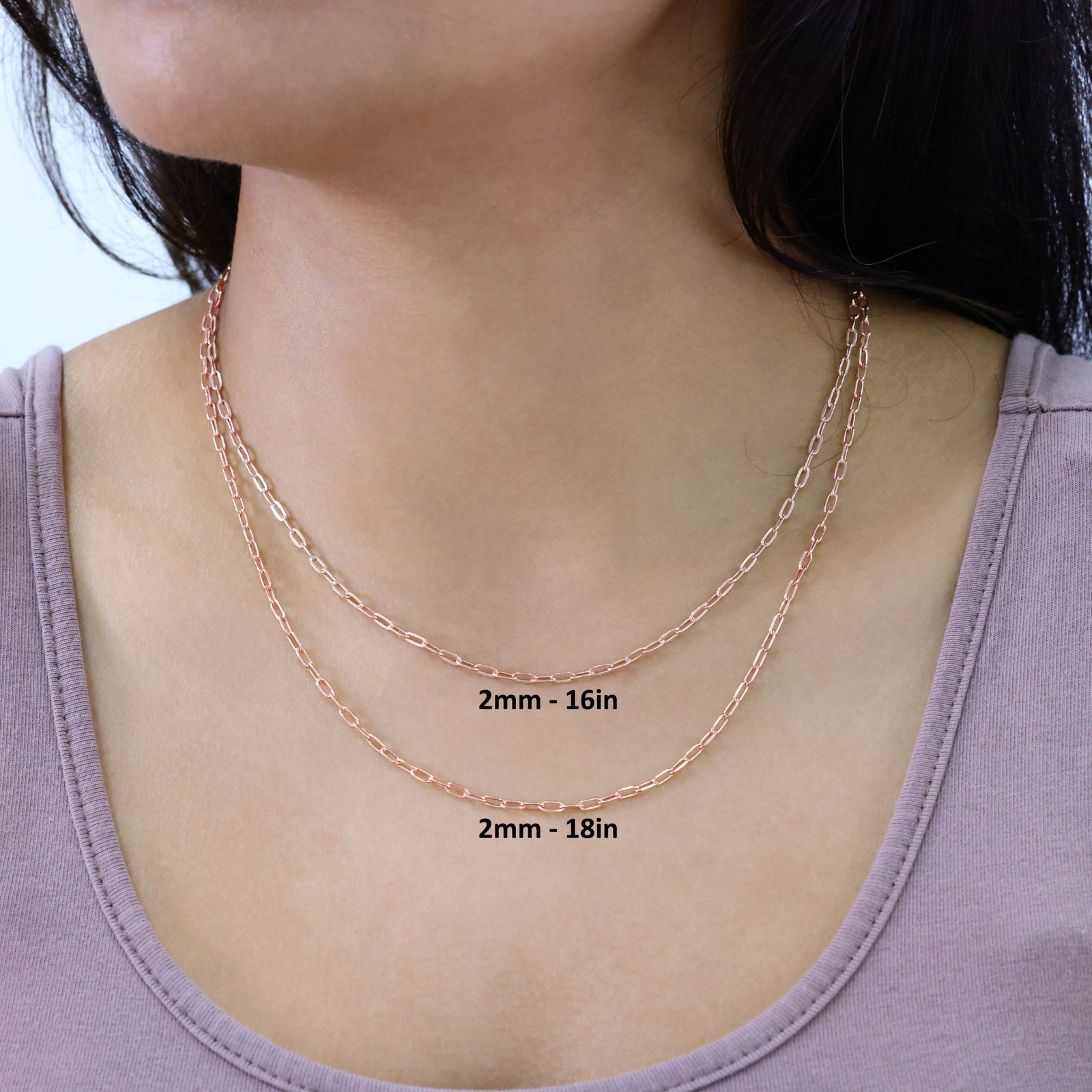 10k Rose Gold 2mm Paperclip Chain Dainty Oval Link Necklace Womens Men 16″- 24″