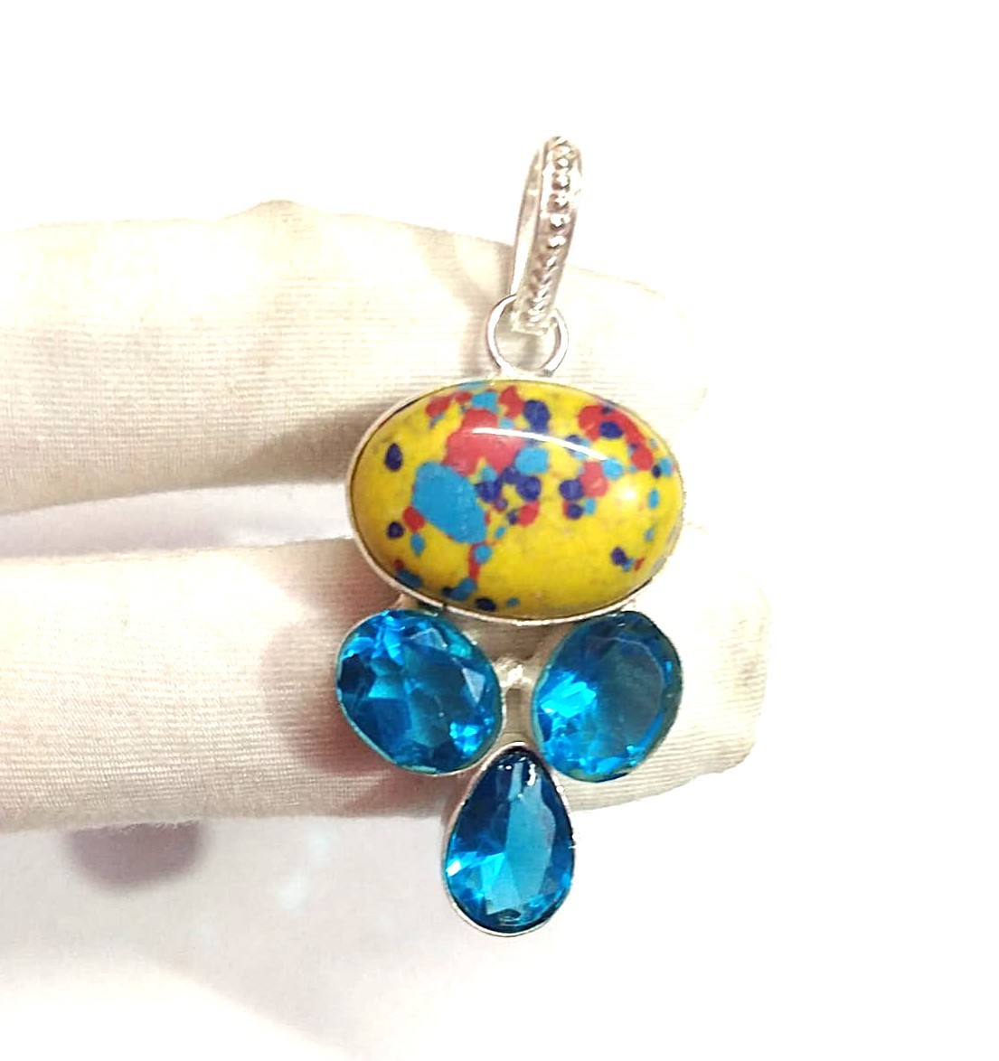Multicolor Gemstone Handmade 925 Sterling Silver Jewelry Pendant Sz-2.5