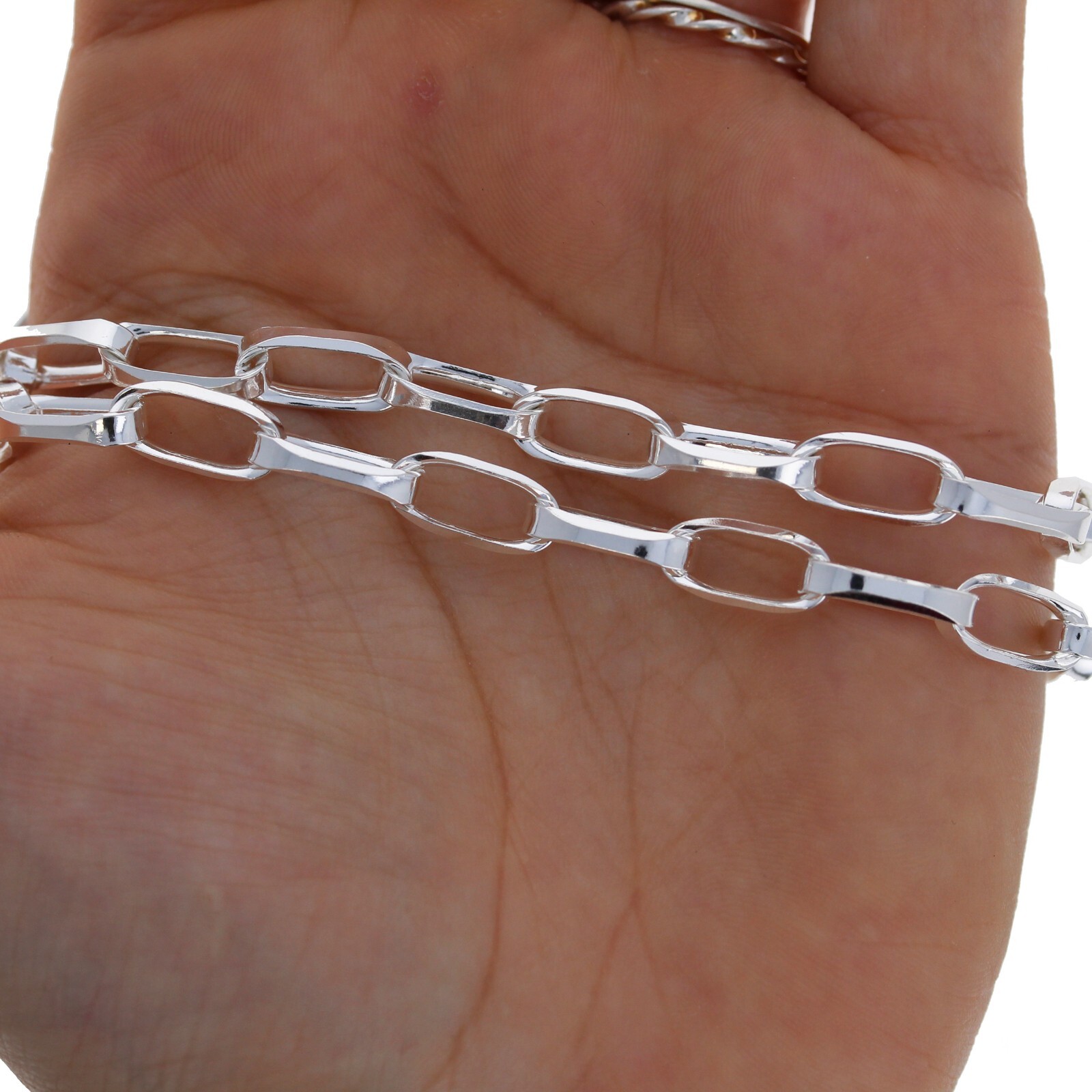 Silver Oval Scalloped Rolo Link Chain, Enlongated Link Chain, Italian Silver