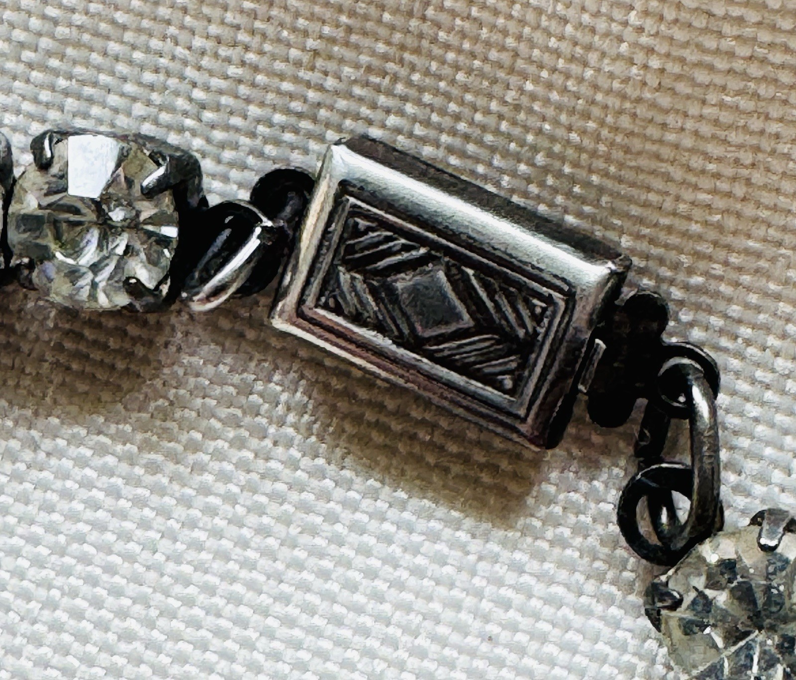 Vintage Necklace MARKED “STERLING” Box Clasp Rhinestone Jewelry Riviere
