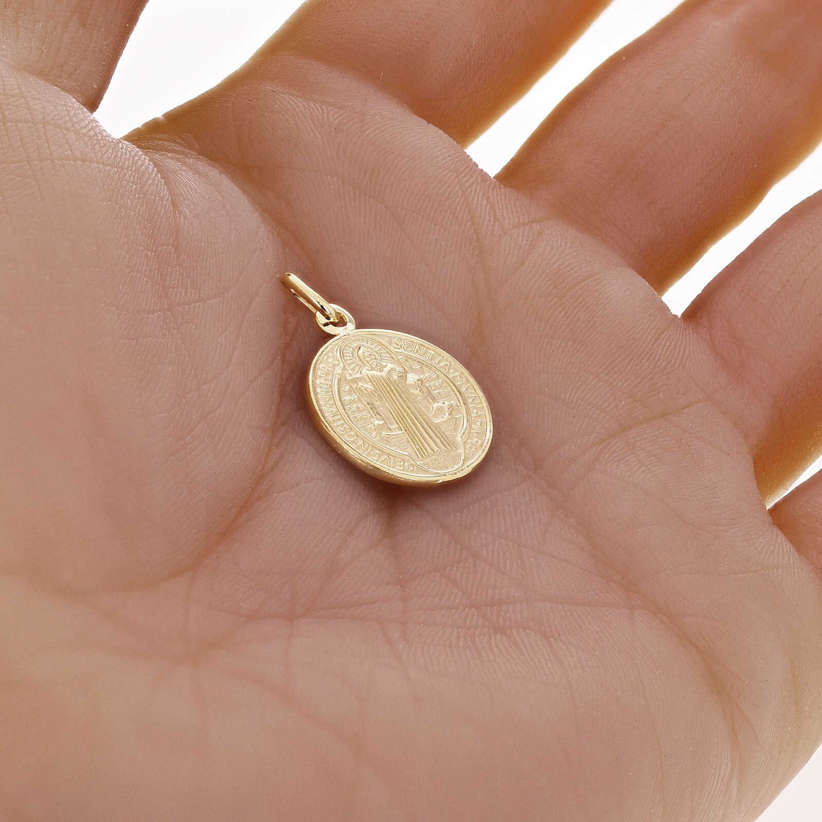 14k Yellow Gold Round Saint Benedict Medal Charm Pendant 1″ 2.9 grams