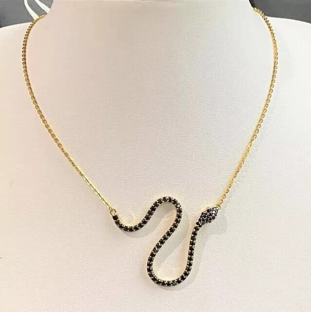 14K Yellow Gold Plated 2Ct Round Cut Black Lab Created Women’s Snake Pendant