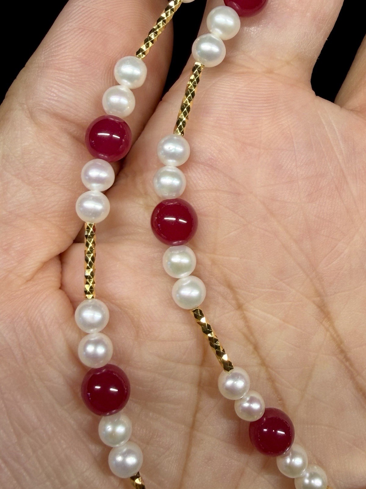 Ruby w/ Natueal cultured Pearl Necklace 925 Solid Sterling Silver Gold Plated