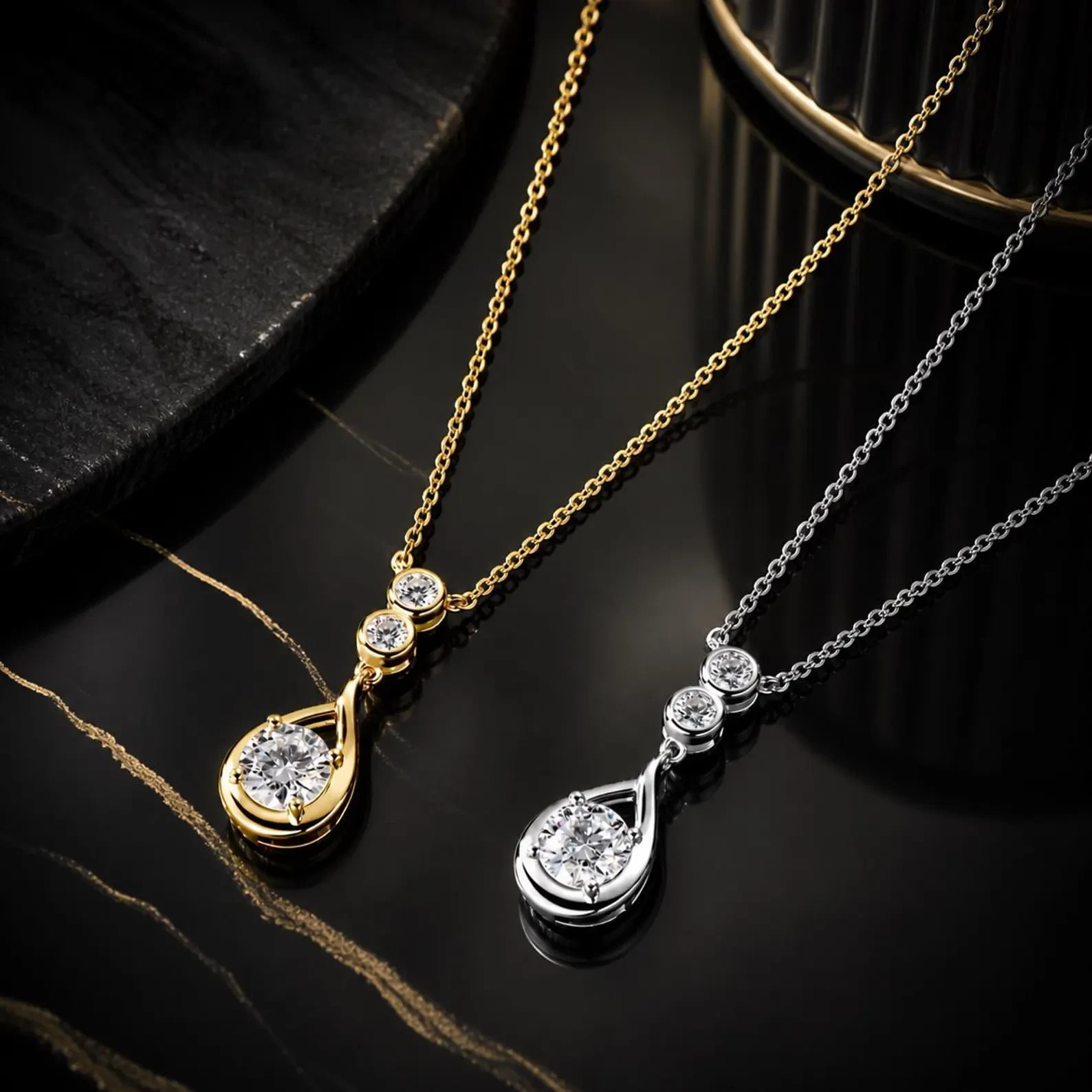 2ct Round Moissanite Teardrop Necklace Vermeil 925 Silver D Color VS1 Necklace