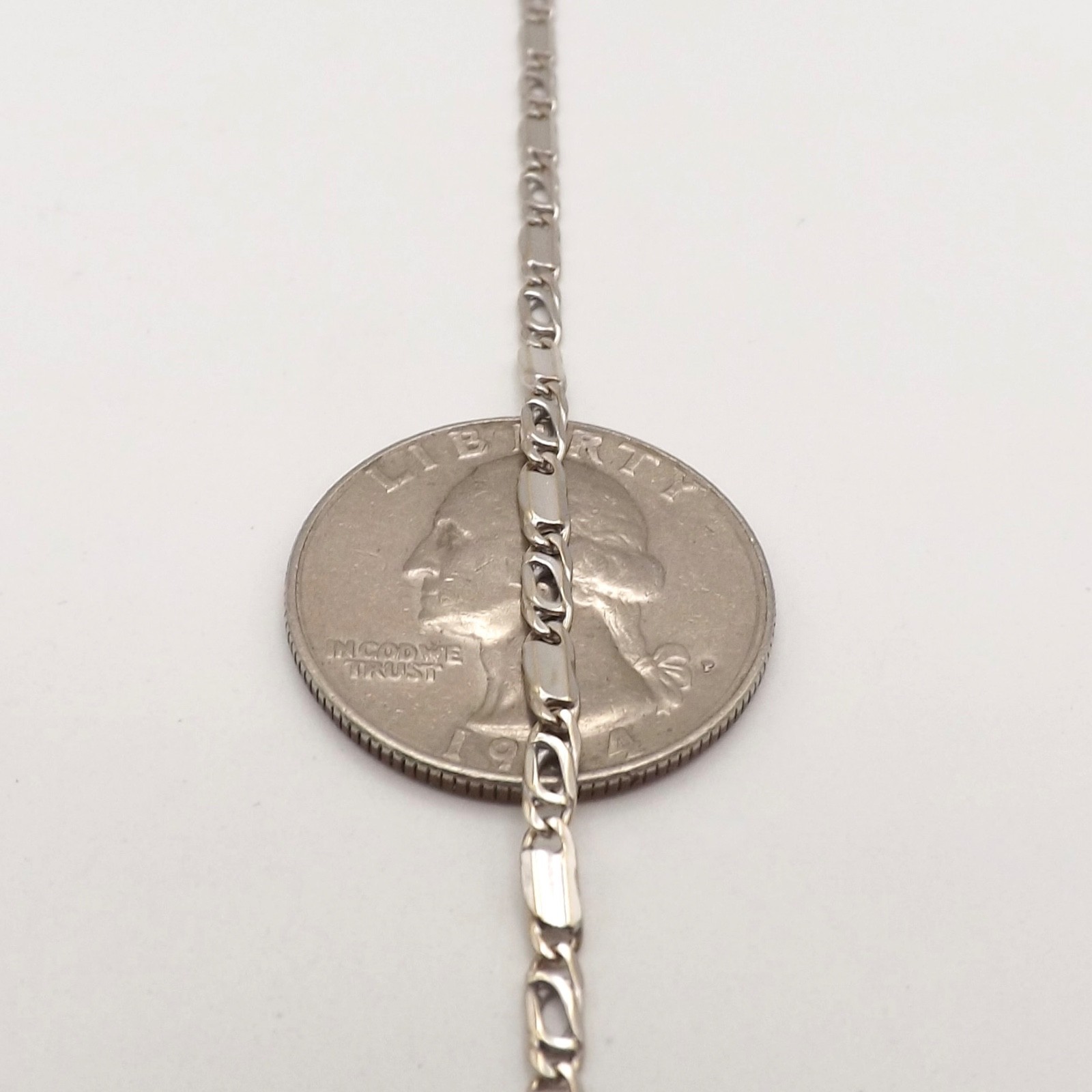 Solid 14k White Gold Tiger Eye Bar Link Pendant Chain Necklace Italy 20in