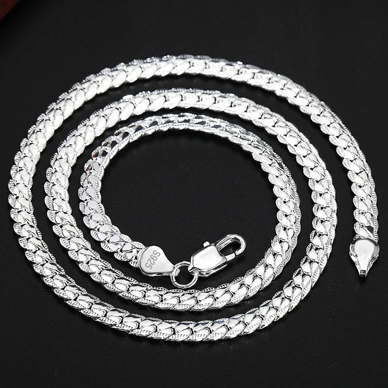 925 Sterling Silver 6mm Side Chain 8/18/20/22/24 Inch Necklace For men