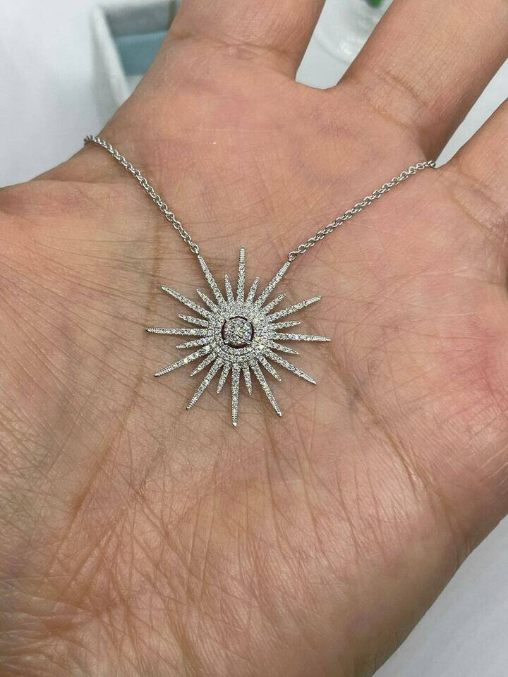 2.00Ct Round Cut VVS1 Starburst Diamond Pendant Free Chain 14K White Gold Finish