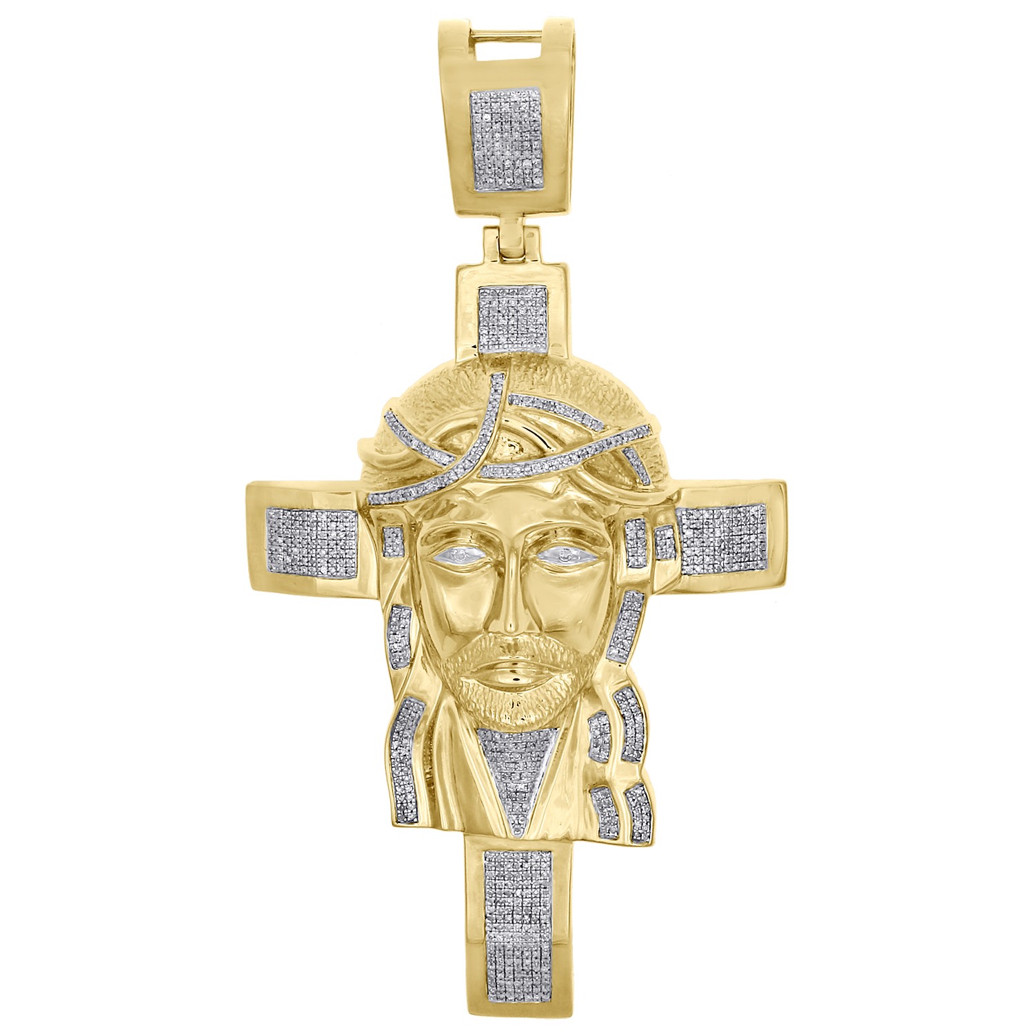 10K Yellow Gold Mens Extra Large Diamond Jesus Cross Pendant 3.9″ Charm 1.25 CT.