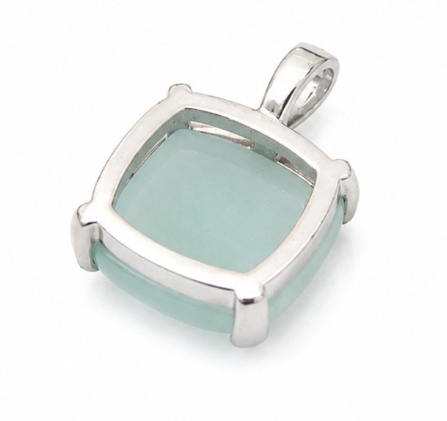 925 Sterling Silver Chalcedony Cushion Pendant Blue Cabochon Statement Necklace