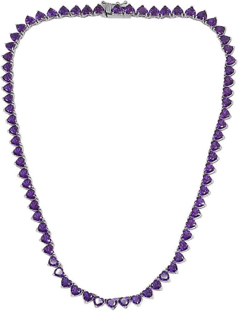 Sterling Silver Genuine & Created Gemstone Heart Classic Tennis Necklace for Wom