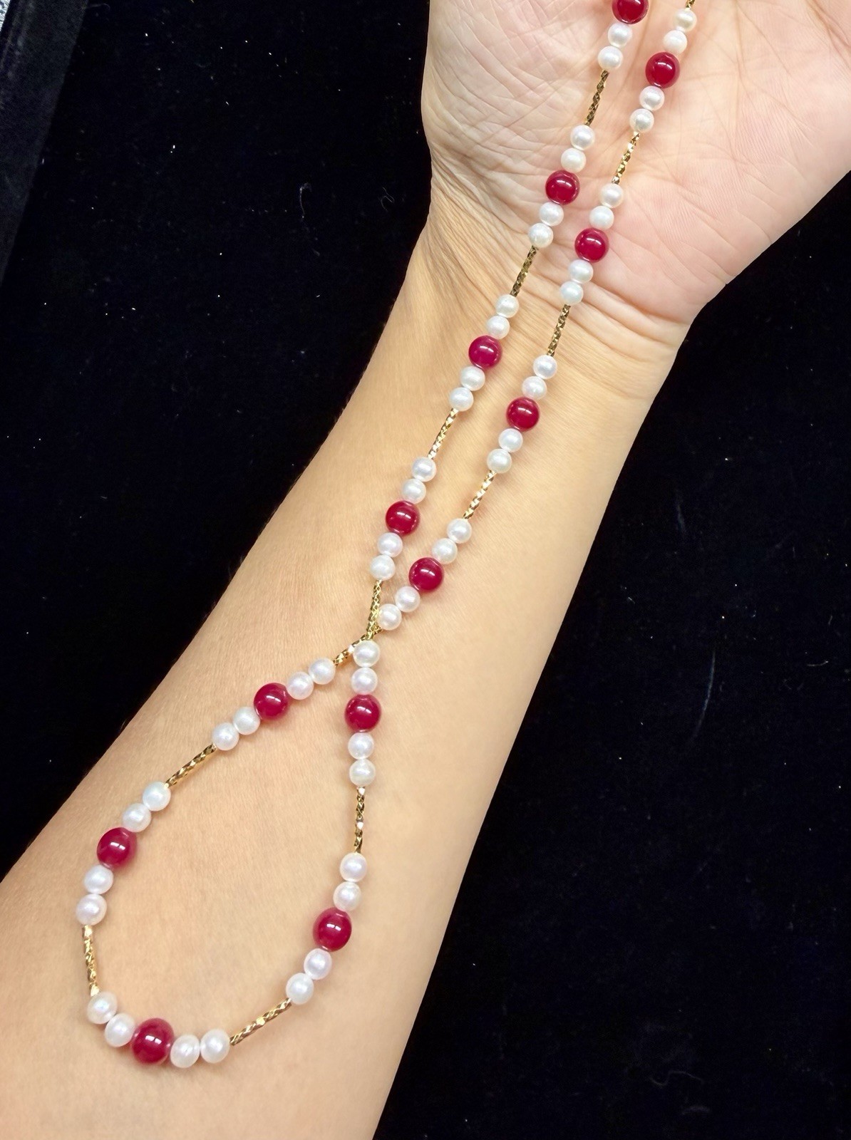 Ruby w/ Natueal cultured Pearl Necklace 925 Solid Sterling Silver Gold Plated