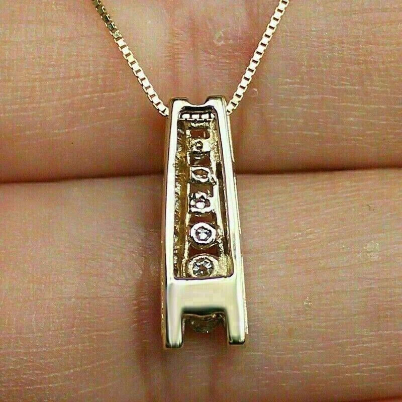 New 1.50Ct Round diamond Bar Pendant 14K Yellow Gold Plated Silver Free Chain