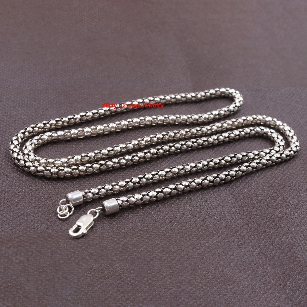 Real 925 Sterling Silver Necklace 4mm Popcorn Link Chain Necklace 27.5inch