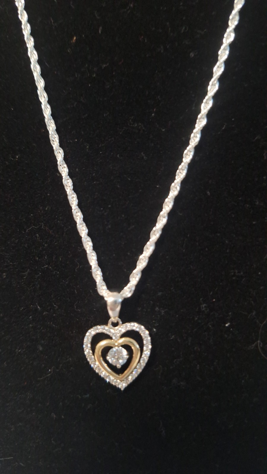 10K Multi-Tone Gold Heart Pendant Necklace w/ Prong-Set White Diamond