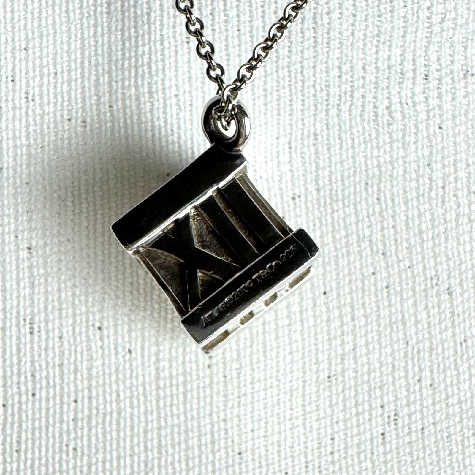Tiffany & Co Atlas Cube Necklace Italy Sterling Silver Pendant Pouch 20g Rare