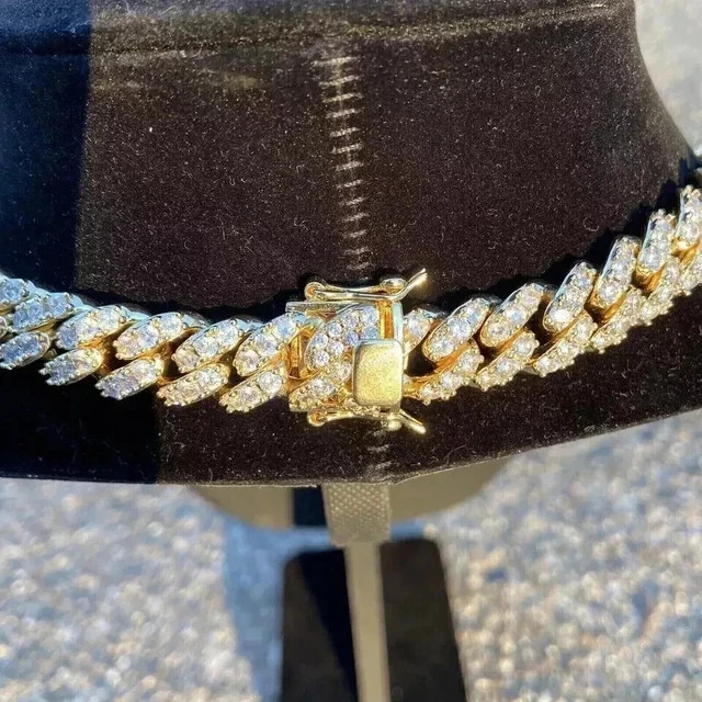 12Ct Lab-Created 14k Yellow Gold Plated Diamond 12mm Chain Link Chain Men’s