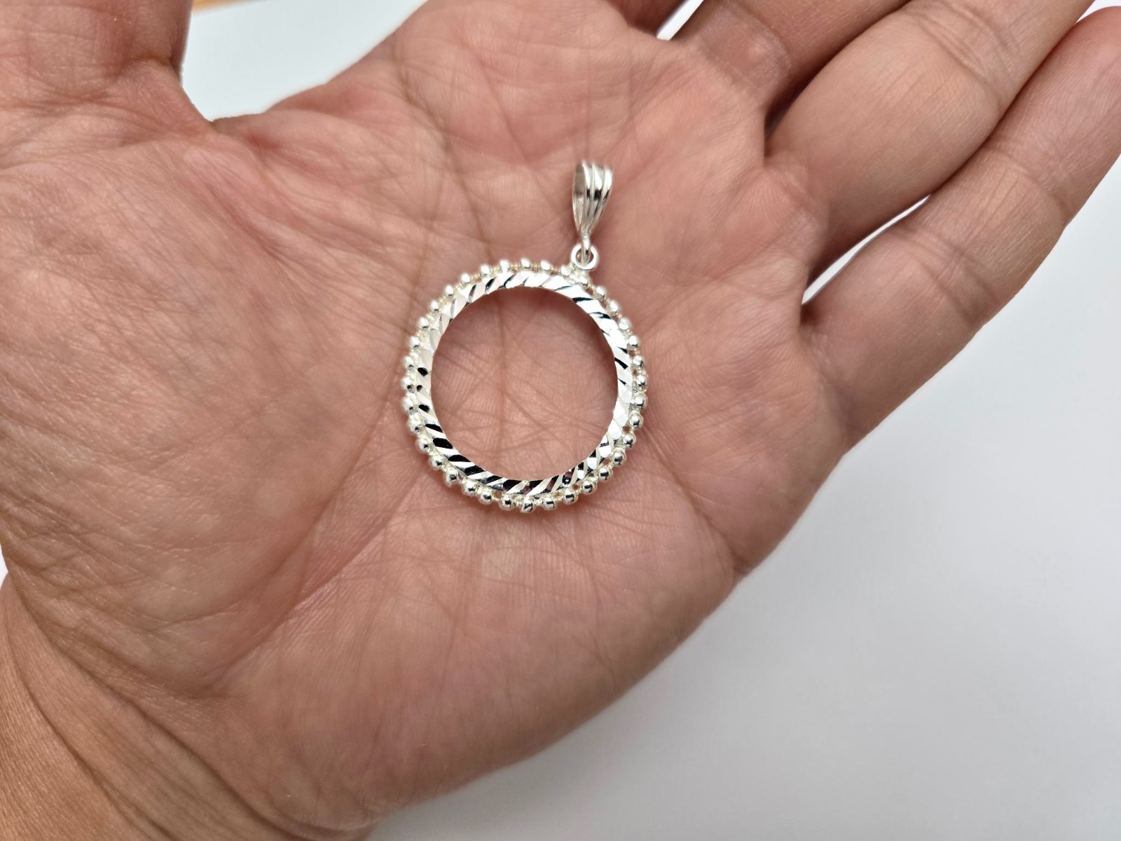 925 Sterling Silver Bead Edge Quarter Coin Bezel Pendant 24mm Prong Back
