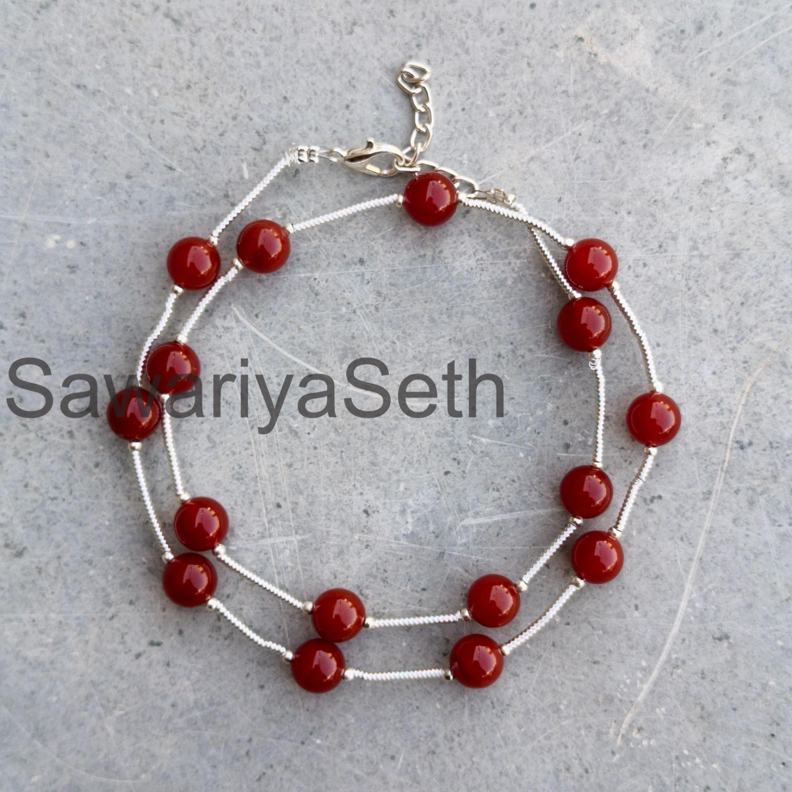 8mm Carnelian Gemstone Necklace, Sterling Silver Clasp, Boho Statement Jewelry